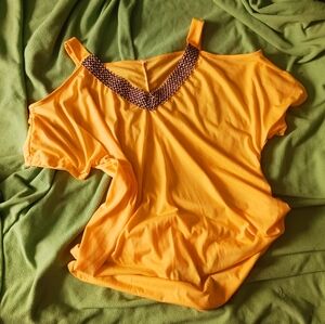 V-neck peekaboo shoulder blouse